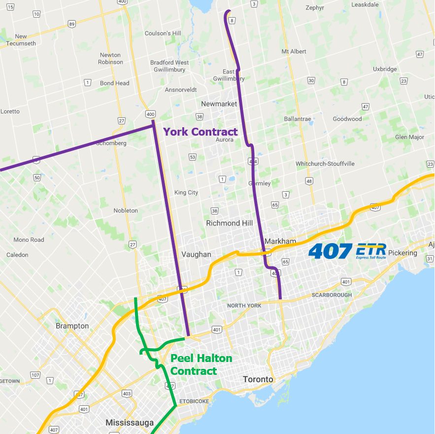 The roads covered by these contracts are in the vicinity of the 407 ETR, operated by Cintra